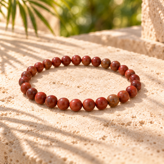 Bracelet en jaspe rouge, perles naturelles de 6 mm