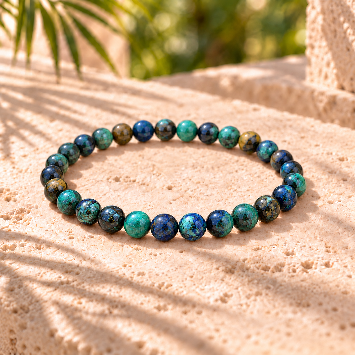 Bracelet en azurite-chrysocolle, perles naturelles de 6 mm