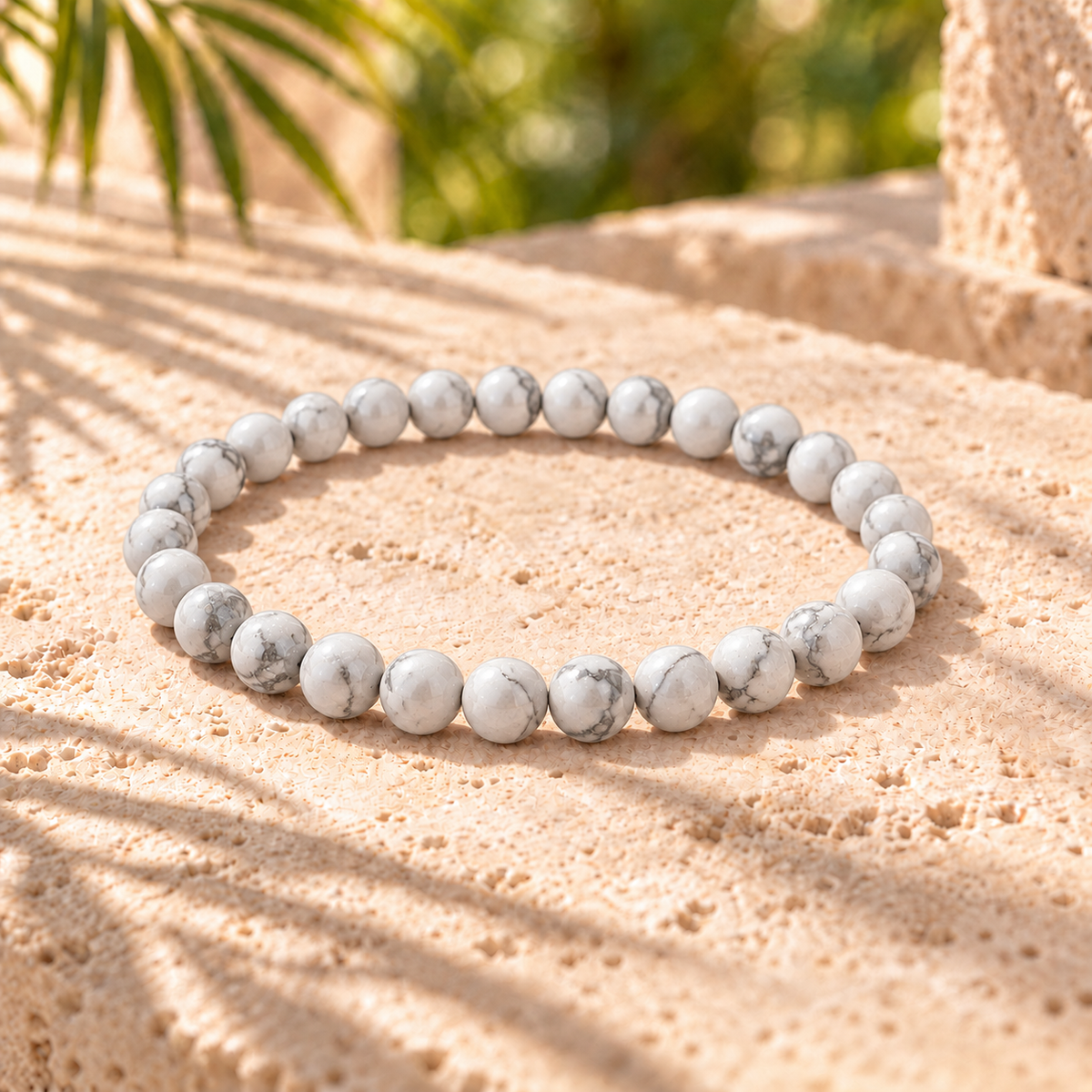 Bracelet en howlite blanche, perles naturelles de 6 mm