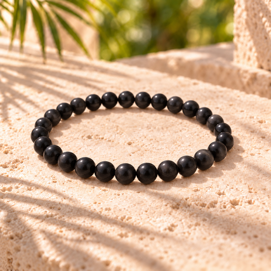 Bracelet en obsidienne noire, perles naturelles de 6 mm