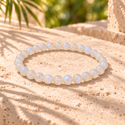 Bracelet Pierre de lune, perles naturelles de 6 mm