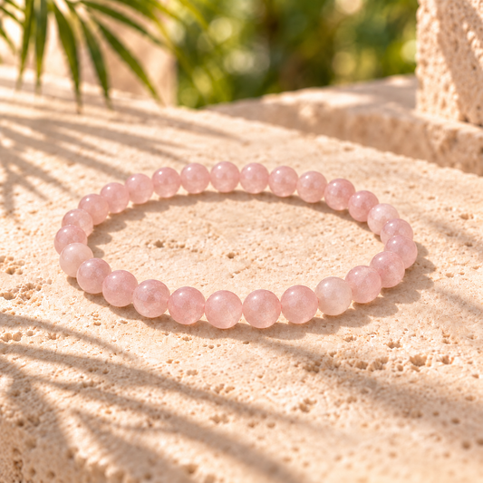 Bracelet en quartz rose, perles naturelles de 6 mm